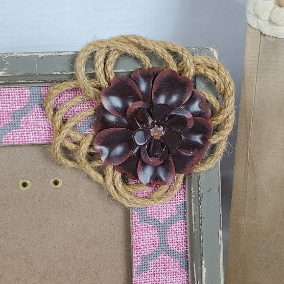 Lot of 2 floral decor wood BoHo photo frames rustic Natural Whimsicle - Picture 4 of 12